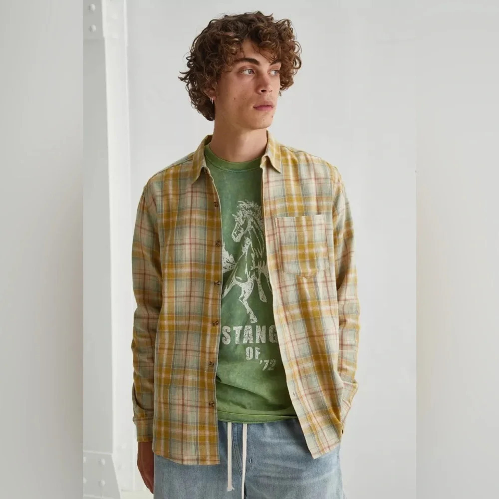 Urban Outfitters Yellow Plaid Flannel Shirt